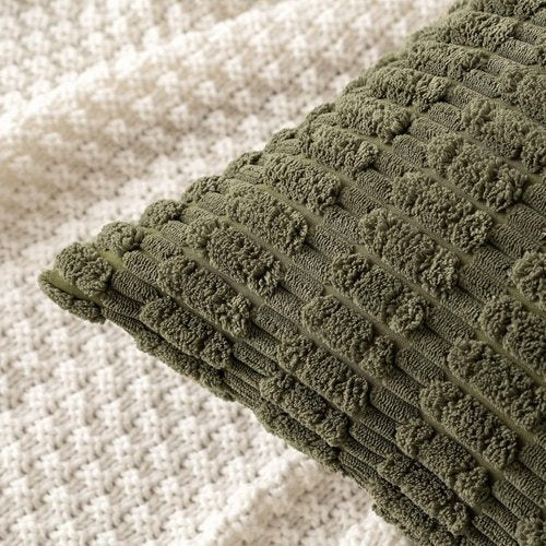 MIULEE Decorative Throw Pillow Covers - Soft Boho Striped Corduroy | 20x20 Inch Olive Green, Set of 2