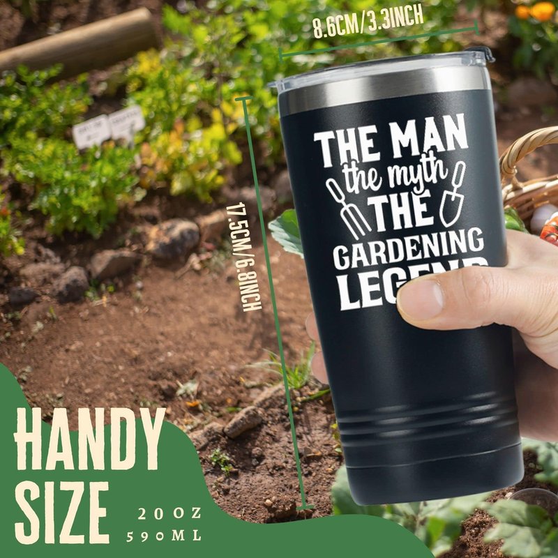 Onebttl Gardening Gifts for Men - The Man The Myth The Legend - Plant Lover Gift for Men, Gardeners - Stainless Steel 20oz Black