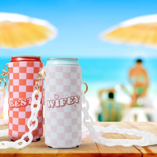Checkered Slim Can Coolers Bachelorette Party Favors I Bachelorette Party Slim Can Cooler Holders Bridesmaid Slim Can Compatible I 10 pack