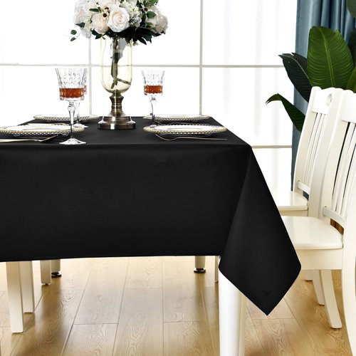 KAIPHO Black Rectangle Tablecloth Waterproof Stain Resistant Wrinkle Free Table Cloth 210GSM Polyester Wipeable Table Cover for Party, Banquet, Indoor and Outdoor - Rectangular/Oblong, 60 x 120 inch