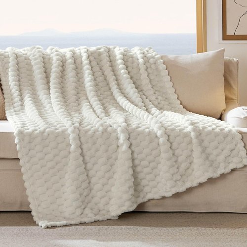 Bedsure Off White Throw Blanket - 350GSM Fluffy Plush Fleece for Cozy Home Decor | 50x60 Inches