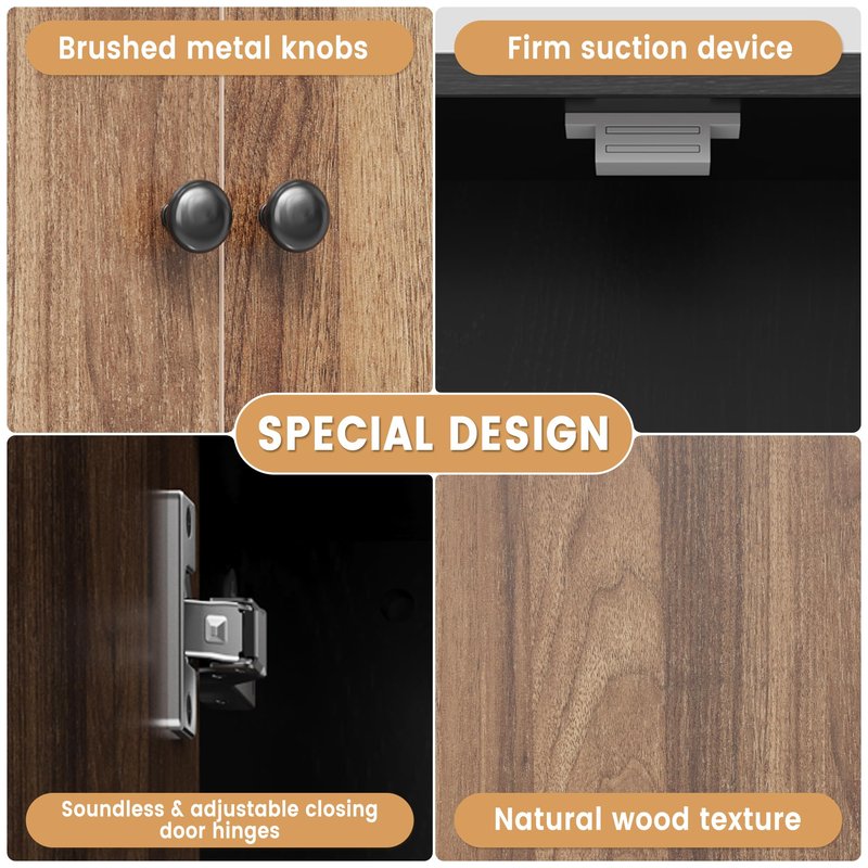 LuyFuitre Bathroom Wall Cabinets, Medicine Cabinet with Open Partition and Towel Bar for Bathroom, Living Room, Kitchen, Black & Walnut