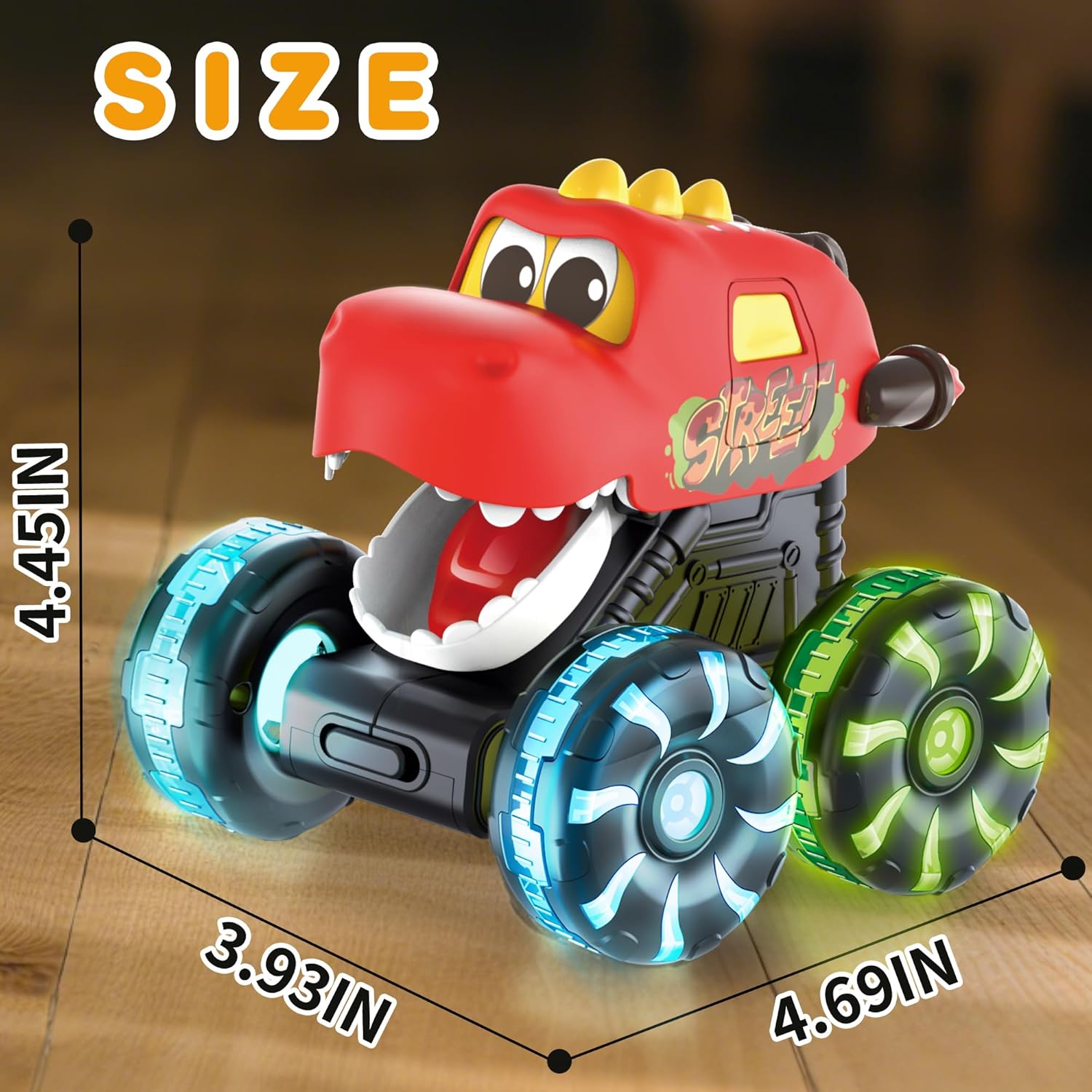 Skiennix Dinosaur Monster Truck Toys - 3 Pack with Light-Up LED Wheels for Toddlers