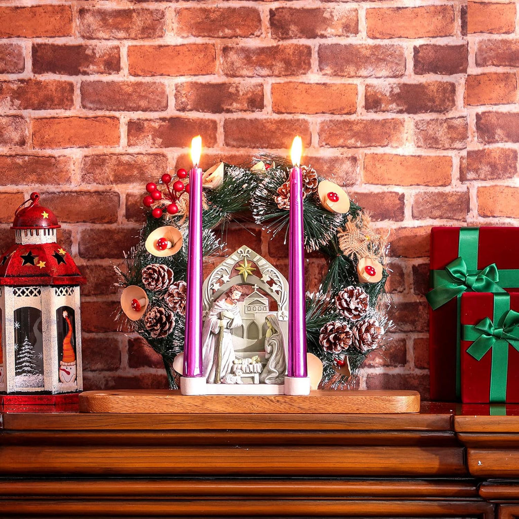 Nativity Advent Decorations - Holy Family Candle Holder with Arch | Religious Christmas Decor