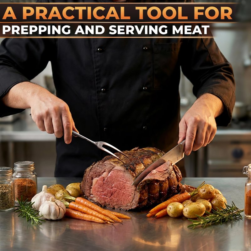 2 Pcs Carving Fork for Meat – 12 Inch Stainless Steel Meat Forks for Kitchen, Heat-Resistant Non-Slip Handles – Two-Prong Straight & Curved BBQ Fork for Slicing, Grilling & Serving