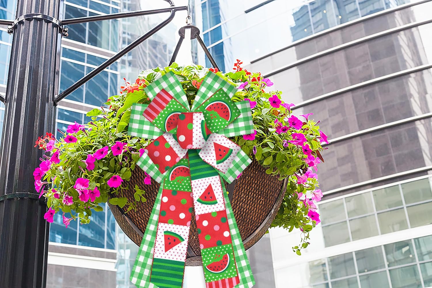ABTOLS Large Summer Bows - Green White Buffalo Plaid & Watermelon Design for Front Door Decor