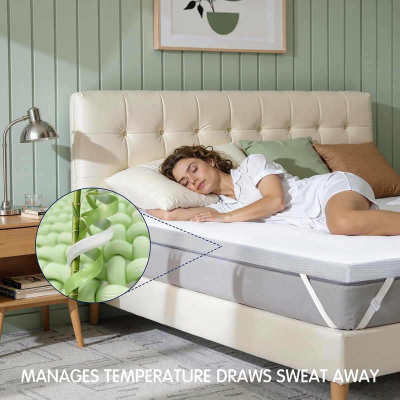 Subrtex Mattress Topper Cover (Only Cover) Mattress Protector Bedding Rayon Made from Bamboo Removable Mattress Encasement Mattress Cover with Zipper (4 Inch, White, King)