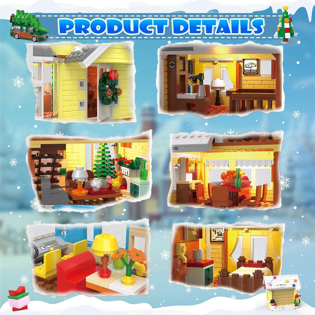 Snow Village Building Set - 4-in-1 Christmas Vacation House & RV Model Kit | 2056 PCS for Kids & Adults