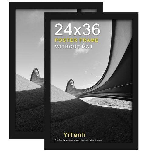 YiTanli 24x36 Poster Frame 2 Pack, Black Poster Frames 24 x 36 inches for Pictures and Art Prints, 36x24 Picture Frame Horizontal or Vertical Wall Mounting