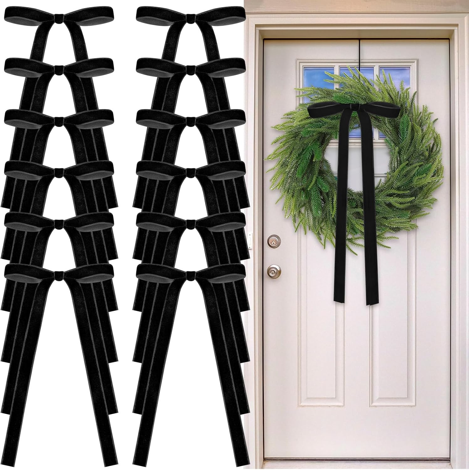 Skiennix 24 Pcs Velvet Bows - Vintage Ribbon Bows for Christmas Tree & Crafts | Black, 9 x 13 Inch