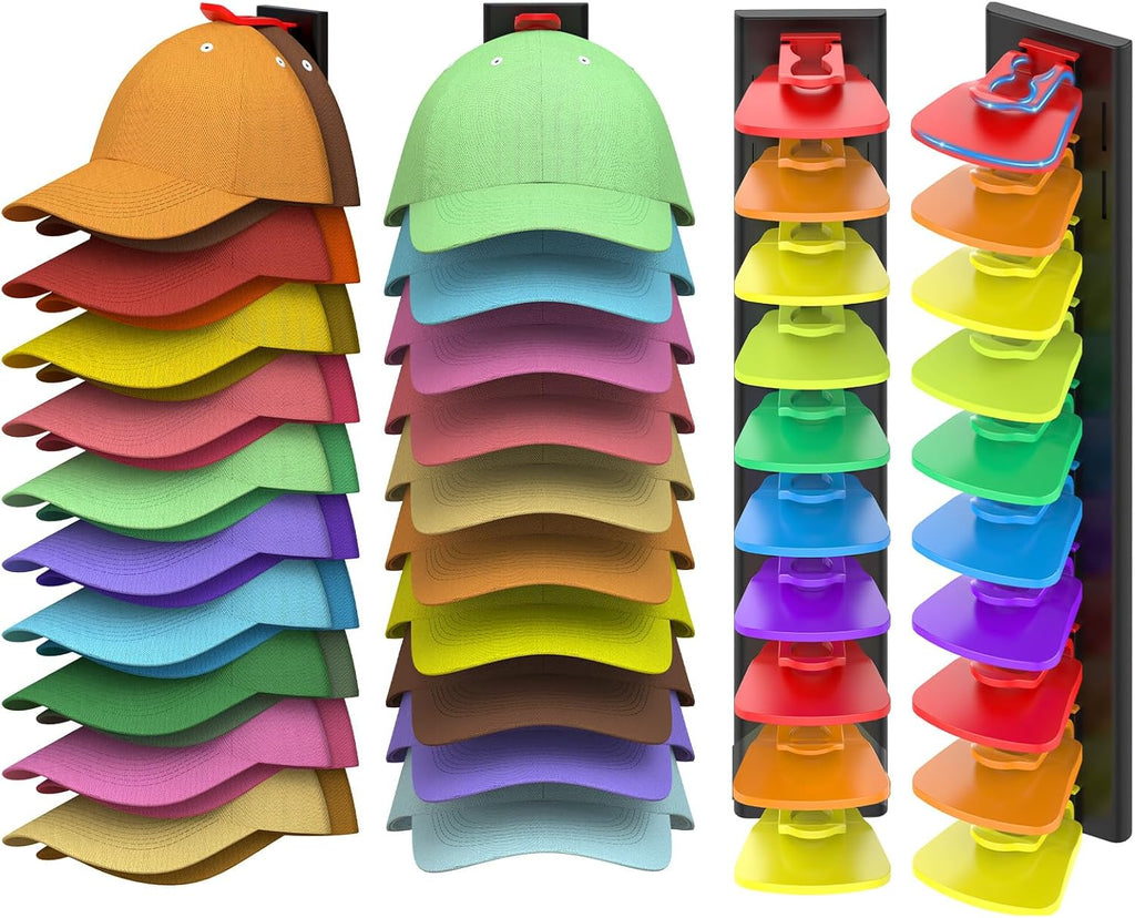 Volnamal Hat Organizer - Space-Saving Wall Rack for 40 Baseball Caps | 2 Pack (Black & Color)