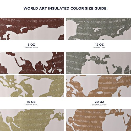 ECO PRODUCTS Compostable Disposable Insulated World Art 20oz Large Coffee Cups, Pack of 40, Renewable Double-wall Hot Paper Cup, Plant Based PLA Lining, No Sleeves Needed, Lid Available, Color Coded