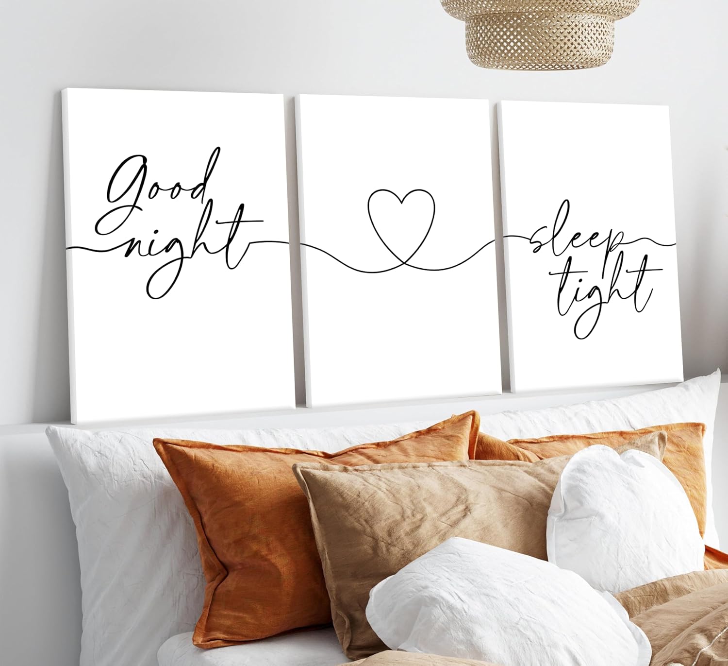 Skiennix Minimalist Wall Art - Bedtime Quotes Black Line Art Heart Shape Poster | 3-Piece Set for Living Room & Bedroom Decor