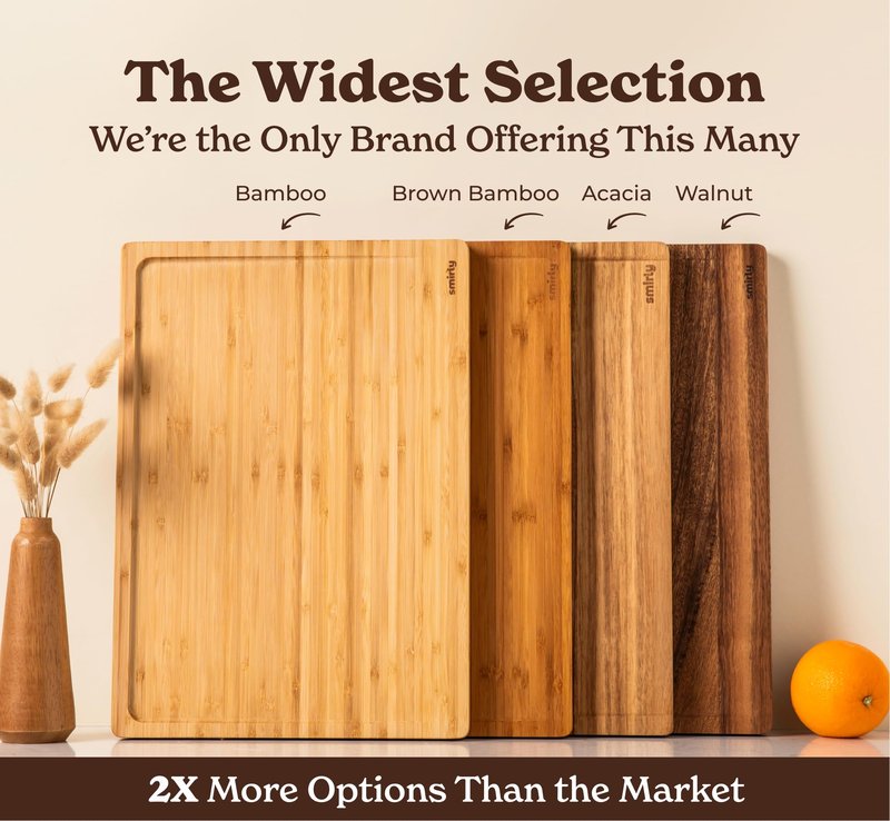 SMIRLY Wood Cutting Boards For Kitchen - Bamboo Cutting Boards For Kitchen Cutting Board, Bamboo Cutting Board Set With Holder, Chopping Board, Butcher Block, Small Wooden Cutting Board Set