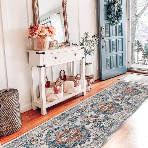 Hallway Washable Runner Rug - Vintage Soft Non-Slip Carpet for Entryway | 2x7 Brick Design