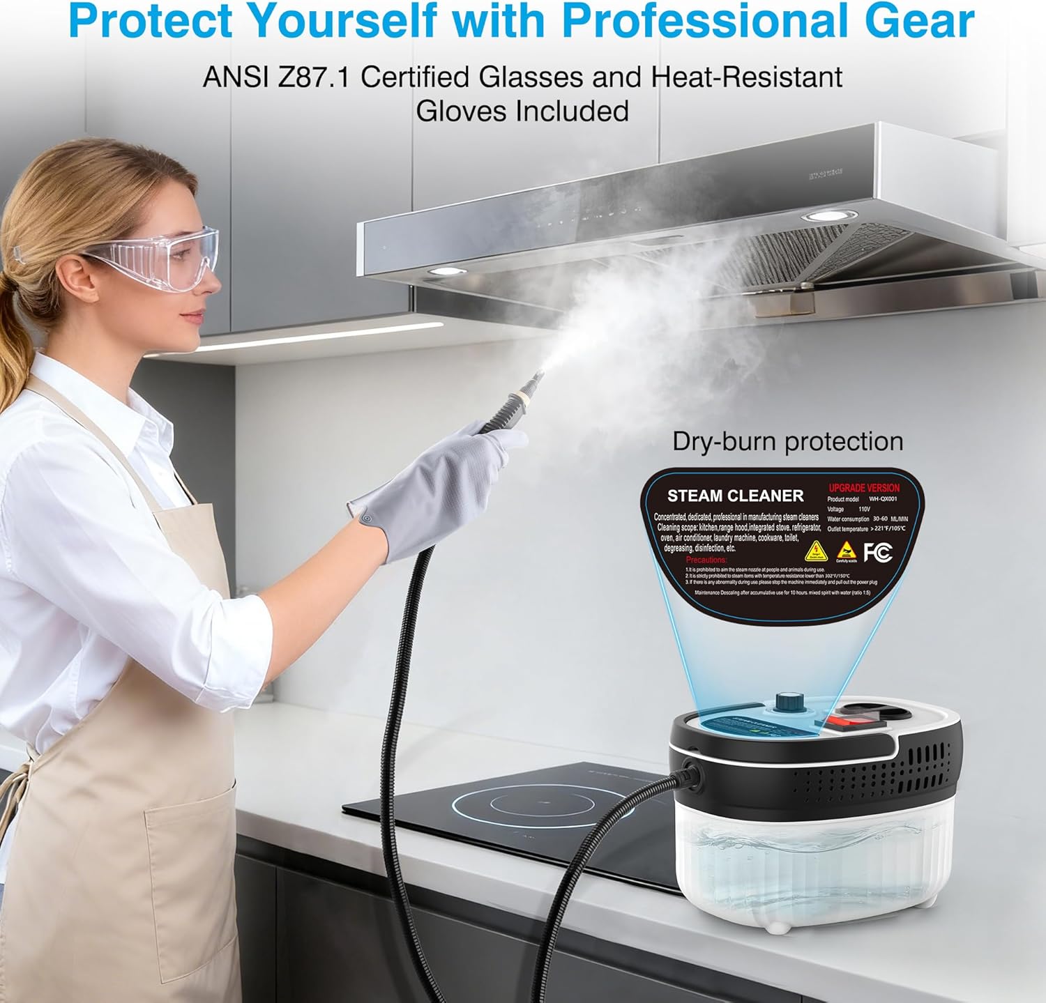 Skiennix Steam Cleaner - 2500W High Pressure Portable Steamer with 6-Level Adjustable Steam & 17-Pcs Kit
