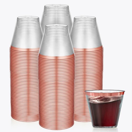 100 Pack Rose Gold Cups For Party - Plastic Cups 9 oz - Party Cups Disposable - Premium Heavy Duty Rose Gold Plastic Cups - Rose Gold Wine Glasses For Wedding - Plastic Wine Glasses/Disposable Cups