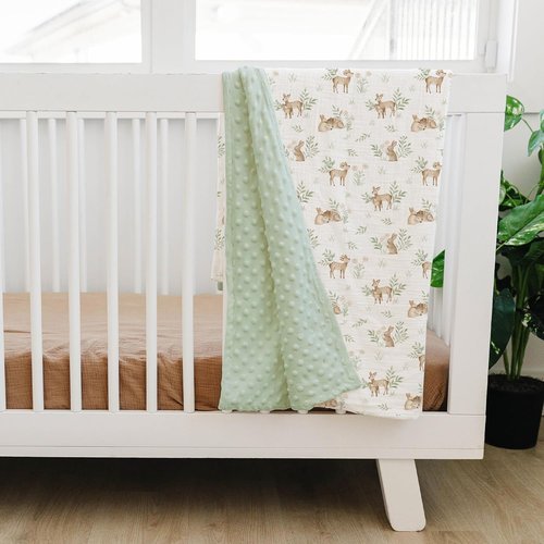 Konssy Baby Blankets - Super Soft Unisex Minky Nursery Throw with Muslin Cotton Front & Dotted Fleece Back