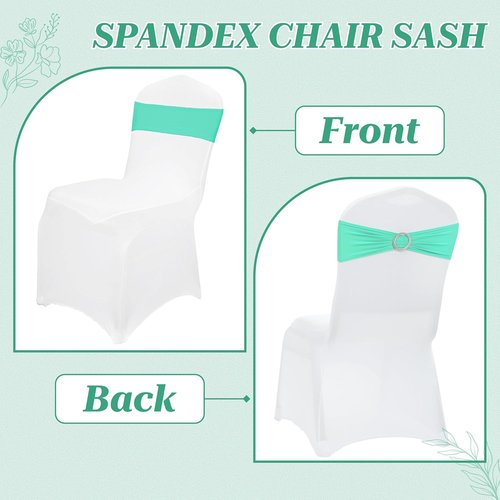 MDS Spandex Chair Sashes - Pack of 125 Universal Elastic Stretch Bands with Buckle Slider - Sea Green