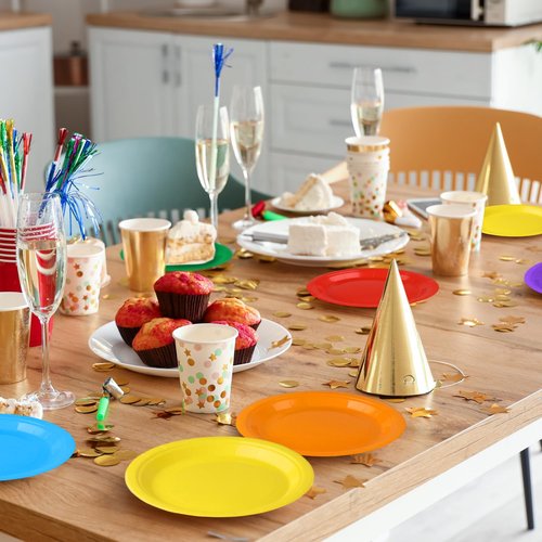 Kochorie 150 Pieces Rainbow Paper Plates 7 Inch Bulk Disposable Solid Colorful Dinner Plates Heavy Duty Round Dessert Supplies for Birthday Wedding Holiday Bridal Shower Party Supplies