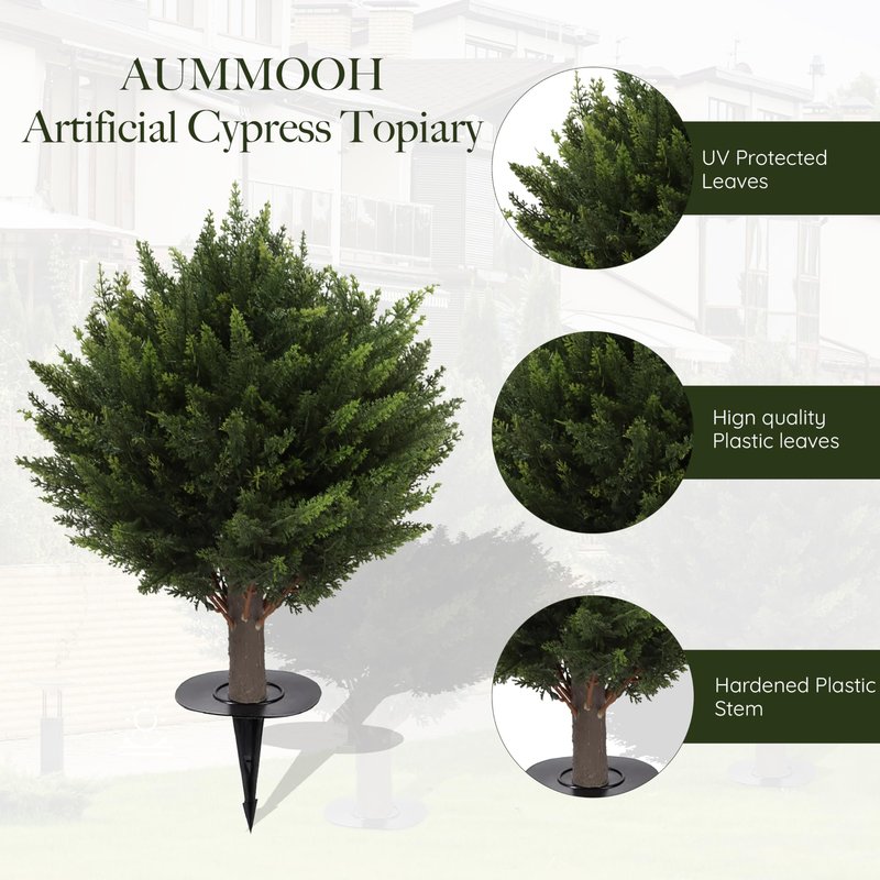 Artificial Cedar Topiary Tree, Indoor Outdoor Decorative Plant, Faux Evergreen Foliage (2, 15.7 inch Height (Leaves Diameter 15.7 inch))