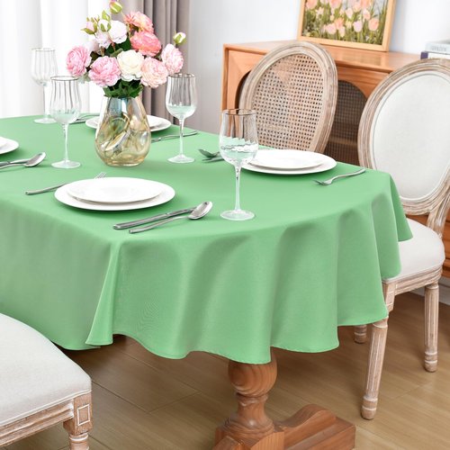 Oval Tablecloth 60 x 84 Inch Washable Polyester Table Cloth Solid Sage Green Heavy Duty Fabric Table Cover Daily Use for Dining Home Kitchen Party Wedding