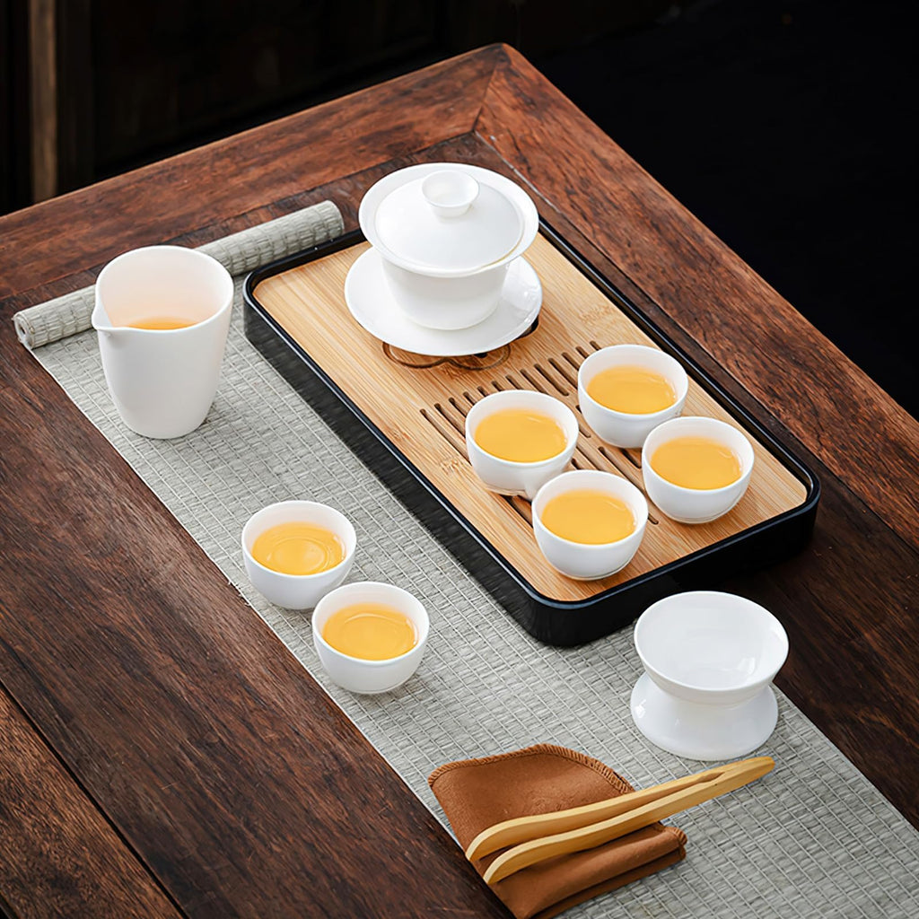 REOWONU Chinese Tea Set Traditional, Chinese Gongfu Tea Set for Adults, Gaiwan Tea Set with 6 Cups (Pure white 6cups)