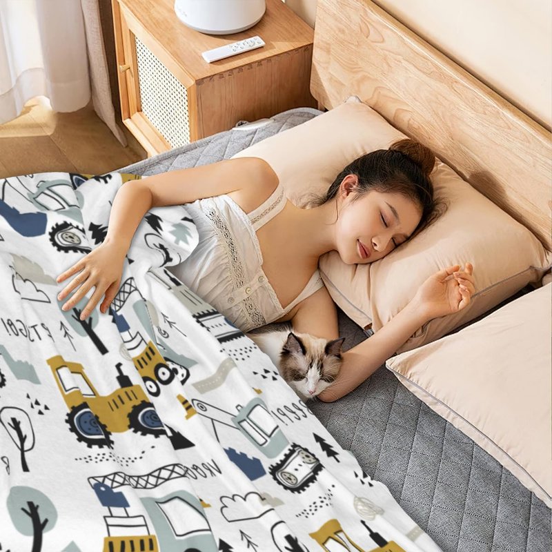 Cute Cars Truck Tractor Bulldozer Excavator Throw Blanket Soft Warm Cozy Lightweight Flannel Blanket for Bedding Sofa Travel 50"X60"
