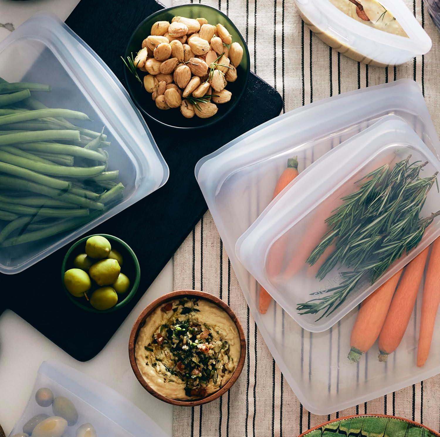 Stasher Silicone Reusable Food Storage Bags - Eco-Friendly, Microwave & Dishwasher Safe, 4-Pack | Clear Snack Containers