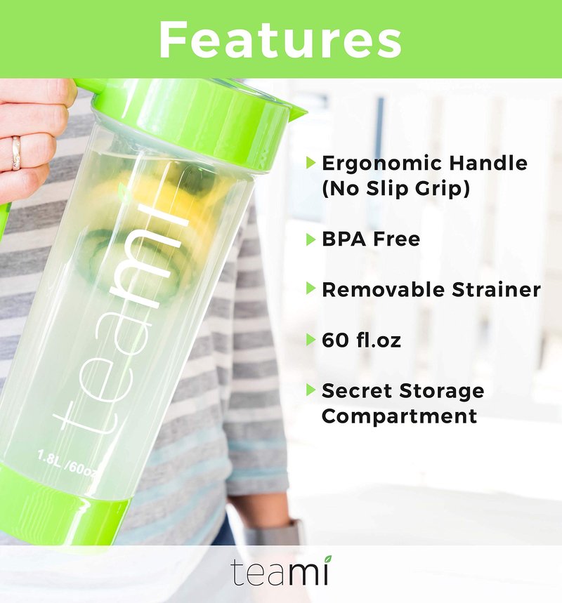 Teami Tea Pitcher with Lid - Infuser Strainer Carafe - Perfect for Teas, Juices, Lemonade, Fruit, or Sangria - 60 Ounces (Green)