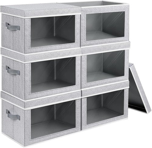 Homsorout Storage Bins - 6 Pack Large Fabric Storage Cubes with Lids & Windows for Organizing Clothes, Towels, Books