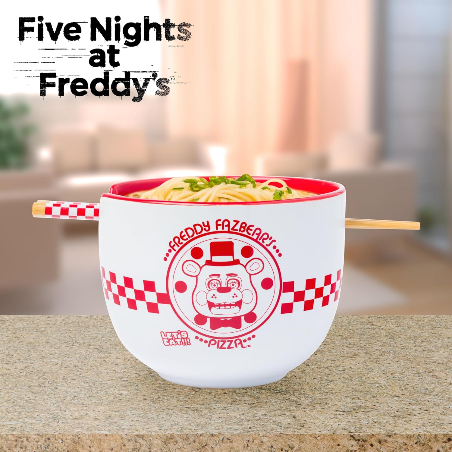 Silver Buffalo Five Nights at Freddy's Ramen Bowl - Ceramic Pizza Box Design, Microwave Safe, 20 Oz