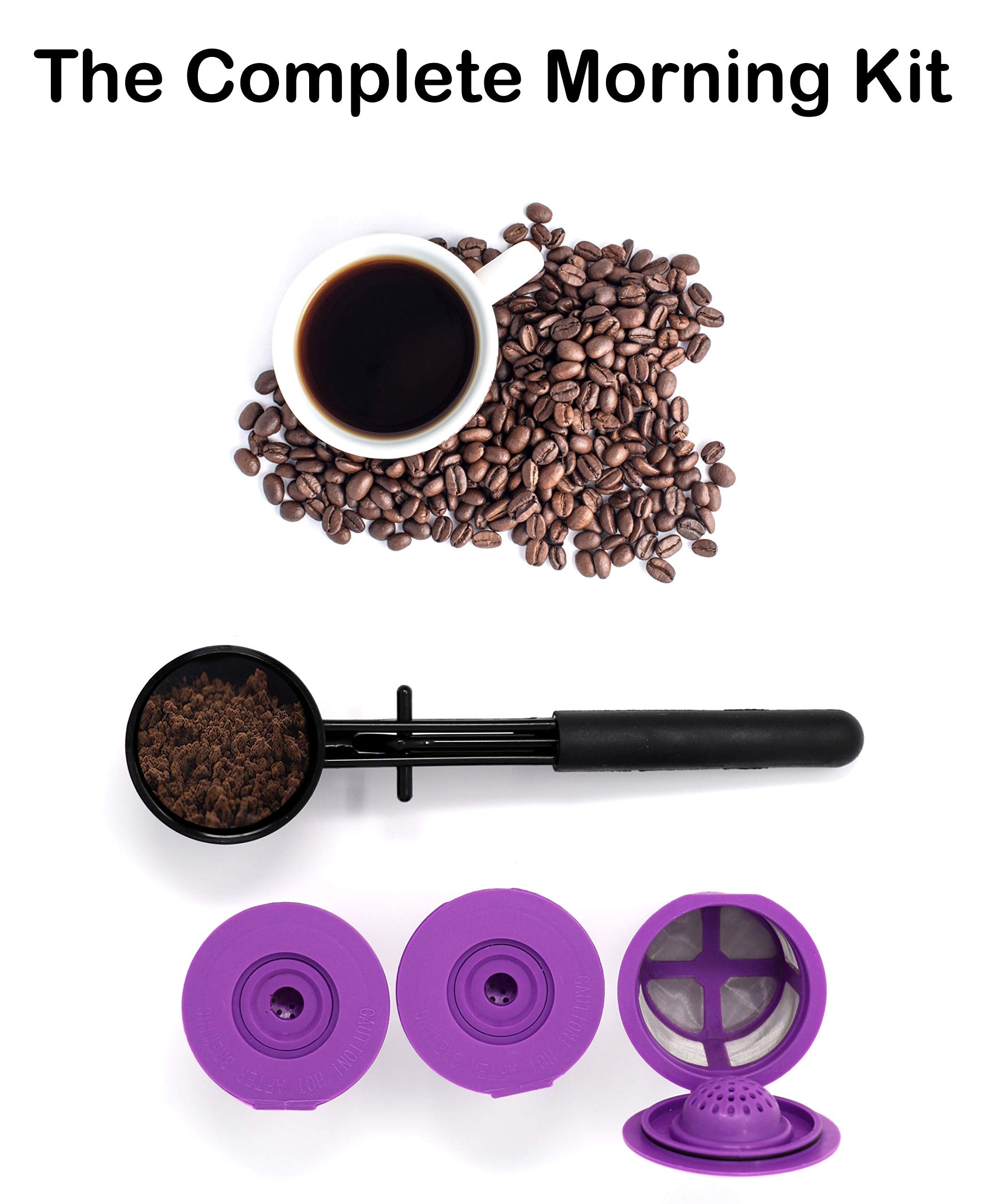 Reusable K Cups Coffee Filter Pod for Keurig 1.0 & 2.0 Machines - Coffee Scoop Funnel and 3 Pack K Cup Filters - Universal Refillable KCups - Fits K-Duo, K-Classic, K-Elite, K-Select, K-Cafe Brewers