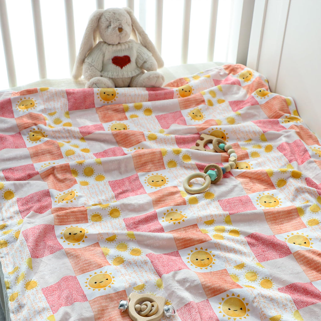 Baby Blanket for Boys Girls, Super Soft Double Layer Mink Blankets with Dotted Backing, Lattice Sun Toddler Newborn Nursery Bed Blanket, Multicolor Printed Blanket, 30 X 40 Inches
