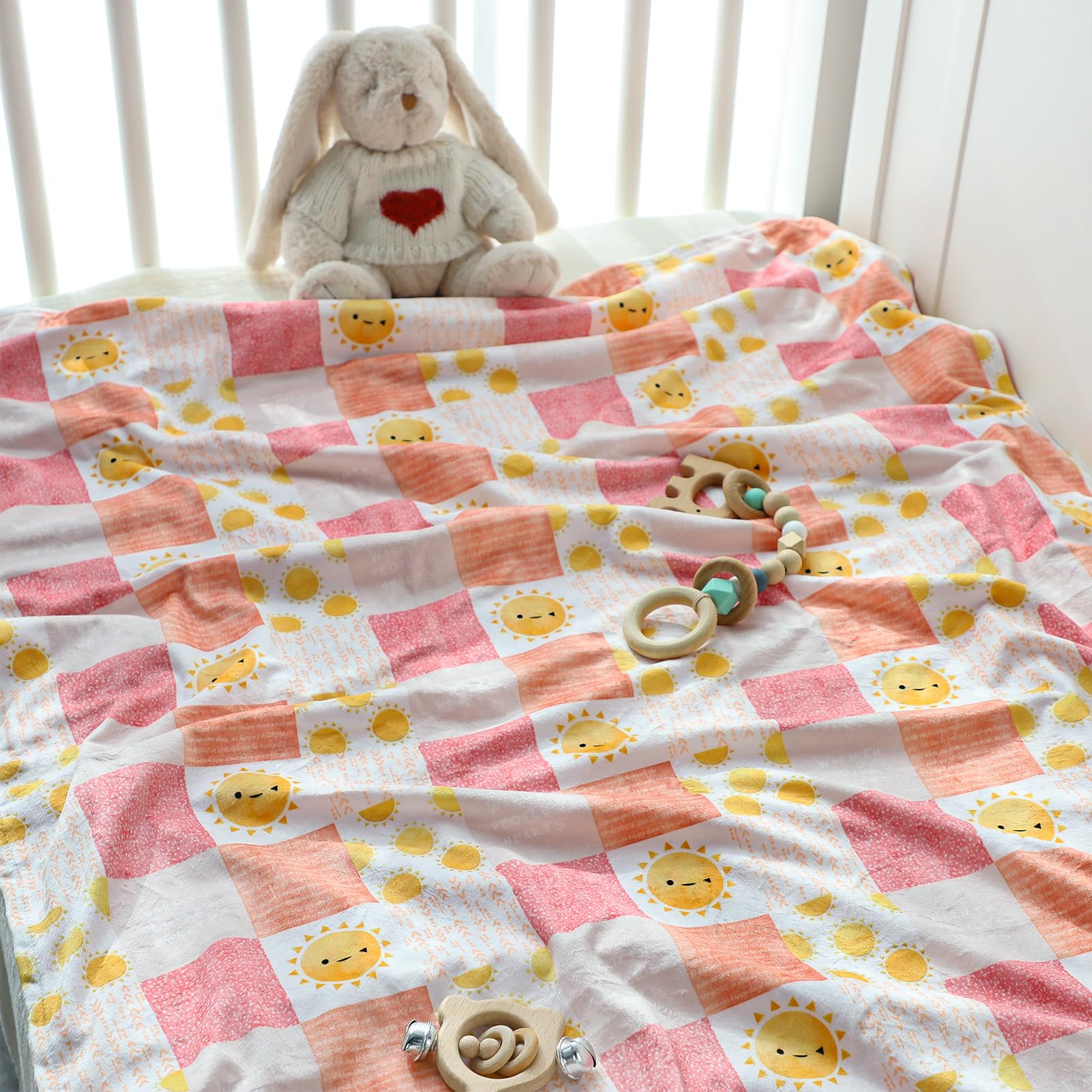 Baby Blanket for Boys Girls, Super Soft Double Layer Mink Blankets with Dotted Backing, Lattice Sun Toddler Newborn Nursery Bed Blanket, Multicolor Printed Blanket, 30 X 40 Inches