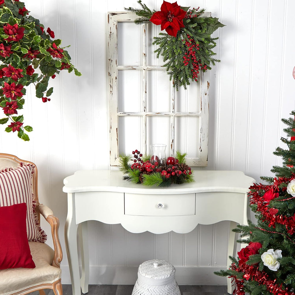 Nearly Natural Candleabrum Holiday - Elegant Red Design | 17.5" x 8.5" x 17.5" Size