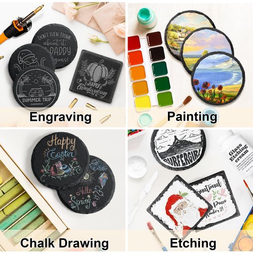 72 PCS Round Slate Coasters Bulk, MAPRIAL 4 Inch Black Handmade Rustic Rock Stone Drink Coaster for Laser Engraving, Etching, Engravable Blanks Material for Engraver, Crafts, Gifts