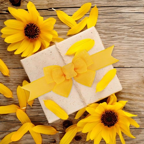 Meseey Yellow Wired Ribbon - 2 Pcs Handmade Burlap Bows for Wreaths & Gift Wrapping