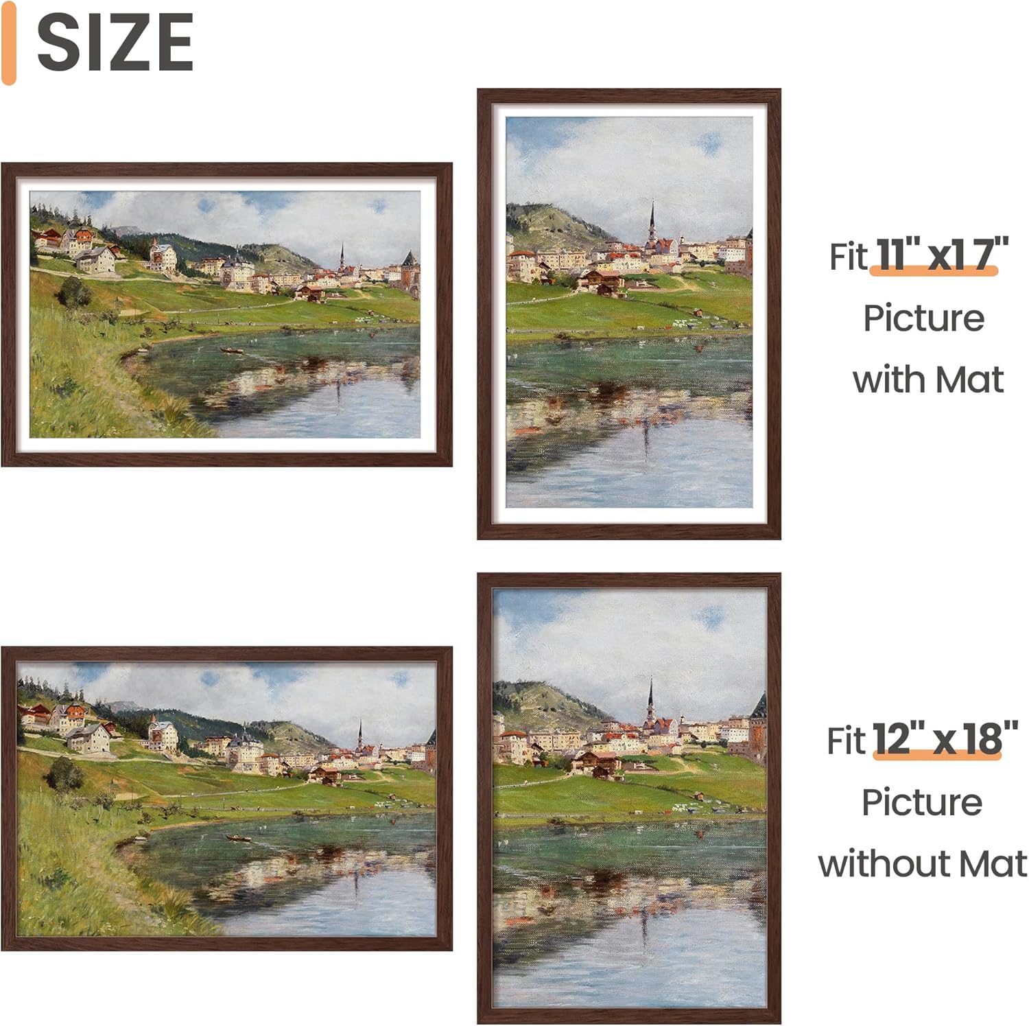 Upsimples 12x18 Picture Frame - Versatile Wall Hanging for 11x17 or 12x18 Photos, Brown Finish, 1 Pack
