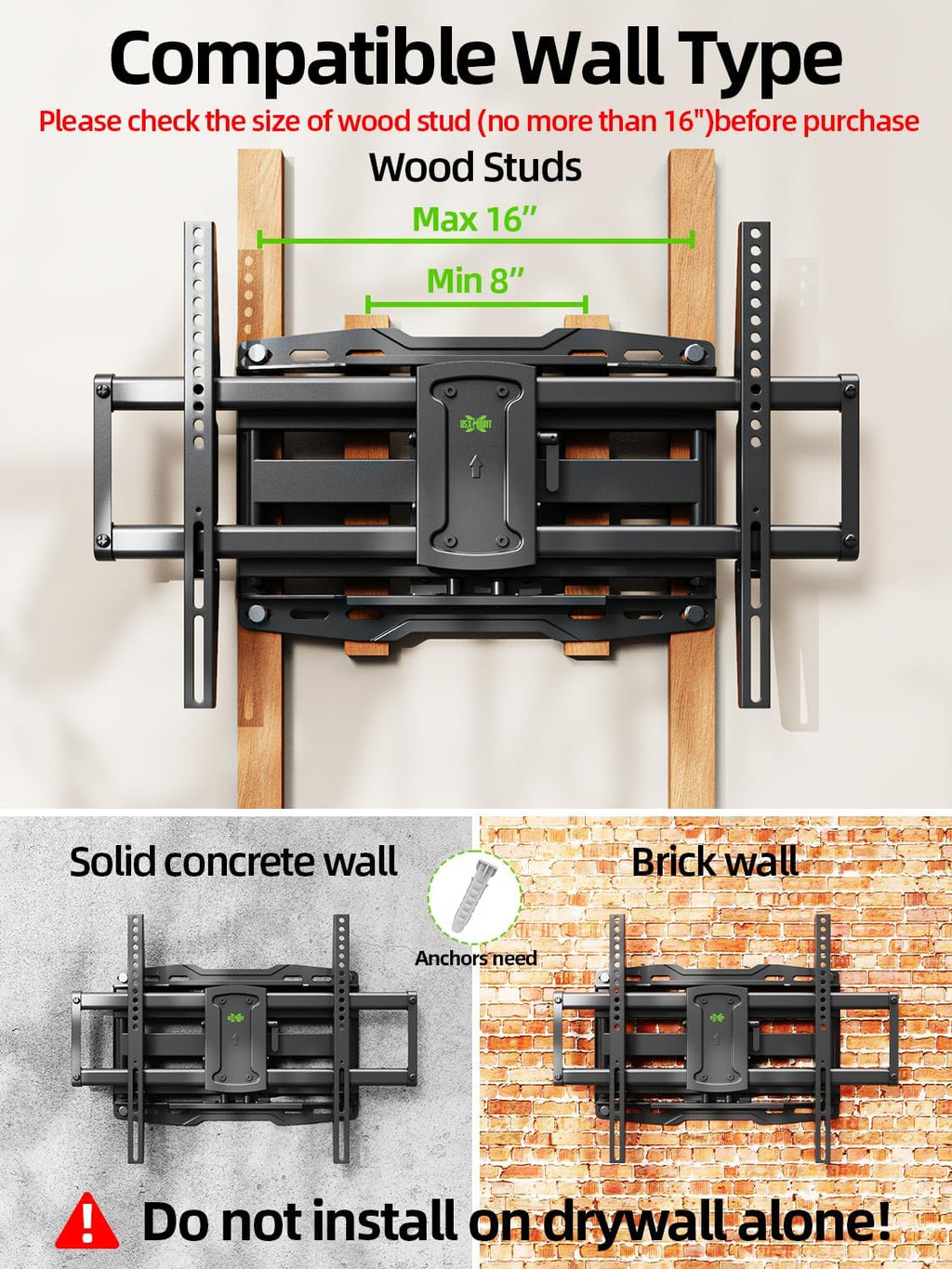 USX Mount Full Motion TV Wall Mount - Swivel & Tilt for 42-86 Inch TVs, Dual Articulating Arms, VESA 600x400mm, Max 132lbs Capacity