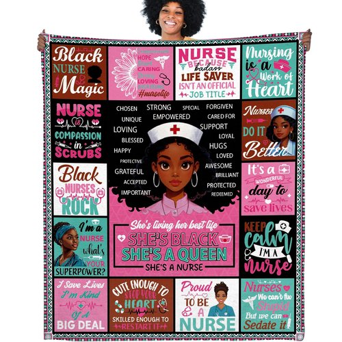 Nurse Gifts for Women Throw Blanket, Inspirational Quotes Print Soft Cozy Flannel Blanket 50x60, Gifts for Black Nurses Female, Home Decor for Bed Sofa