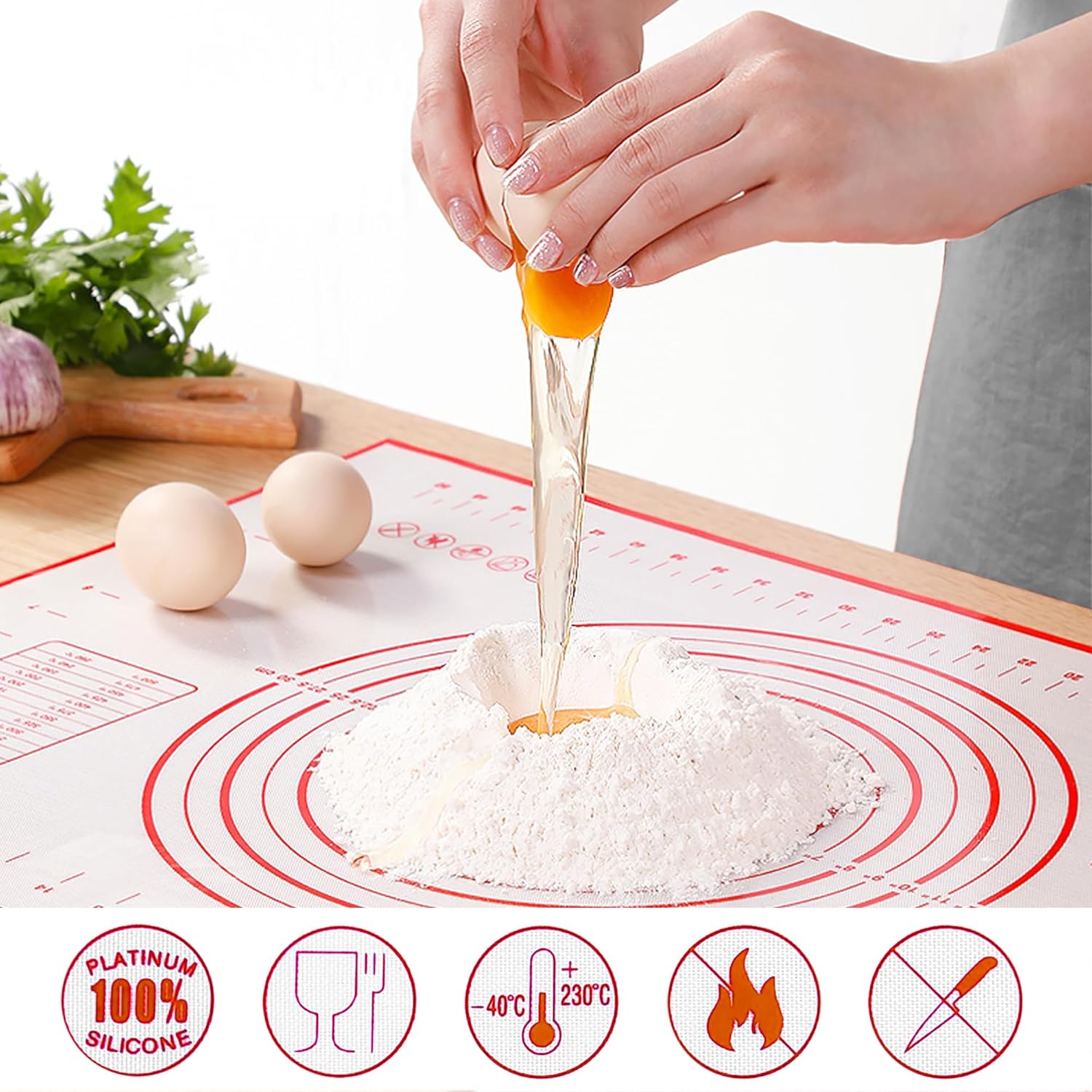 Skiennix Silicone Baking Mat - Extra Large 32x24 Inch Non-Stick Pastry Mat with Cable Ties & Dough Scraper