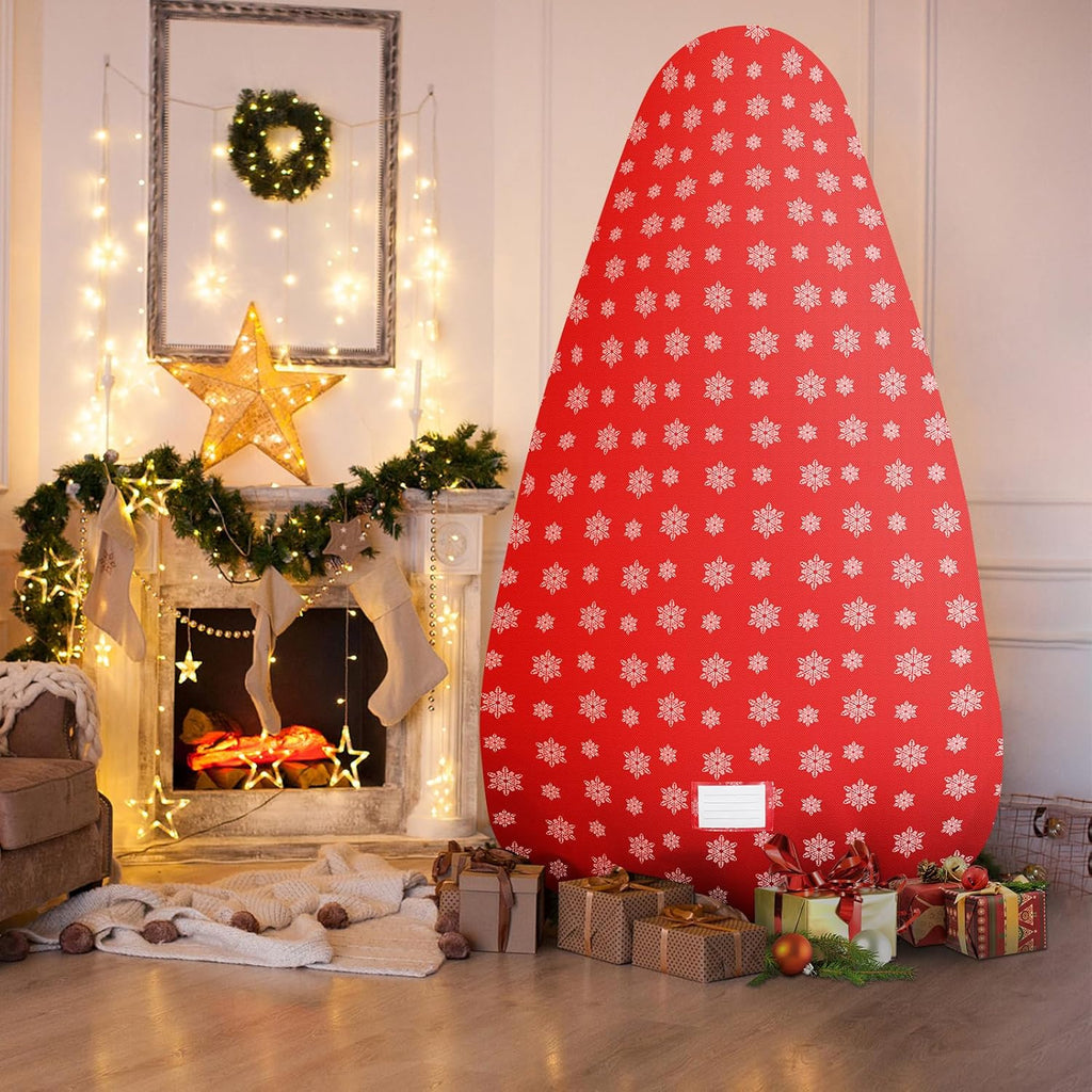 Skiennix Christmas Tree Cover - Durable Storage Bag with Zipper & Drawstring for Up to 6-Foot Tree | Dustproof Red with Snow Print