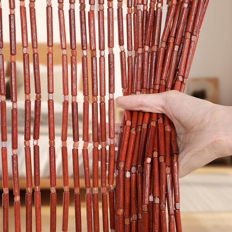 Boshen Handmade Bamboo Beaded Curtains for Doorways, 65 Strands 35.5x78.7inch Natural Wood Boho Hanging Door Beads Curtains Room Divider for Home Decor Hallway Window(Brown)