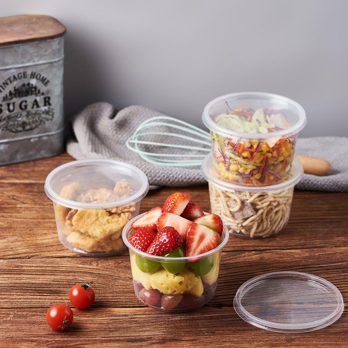 FULING [50 Set - 16 oz. Plastic Deli Disposable Food Storage Containers With Airtight Lids …