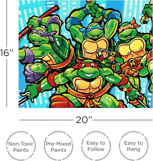 Aquarius TMNT Art by Numbers Painting Kit - 16x20 Stretched Canvas with 24 Paints & Brushes | Officially Licensed Collectible