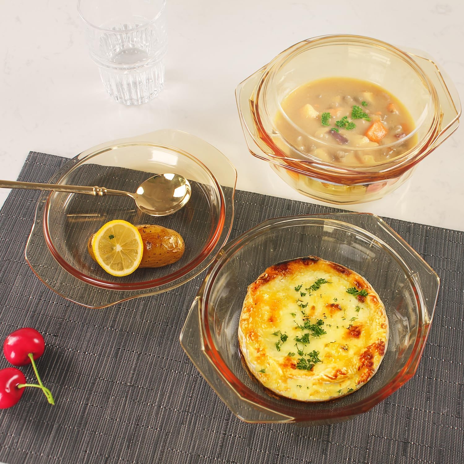 Regine Switzerland Glass Casserole Dish - 27oz Round Baking Dish with Lid & Handles | Oven Safe Cookware