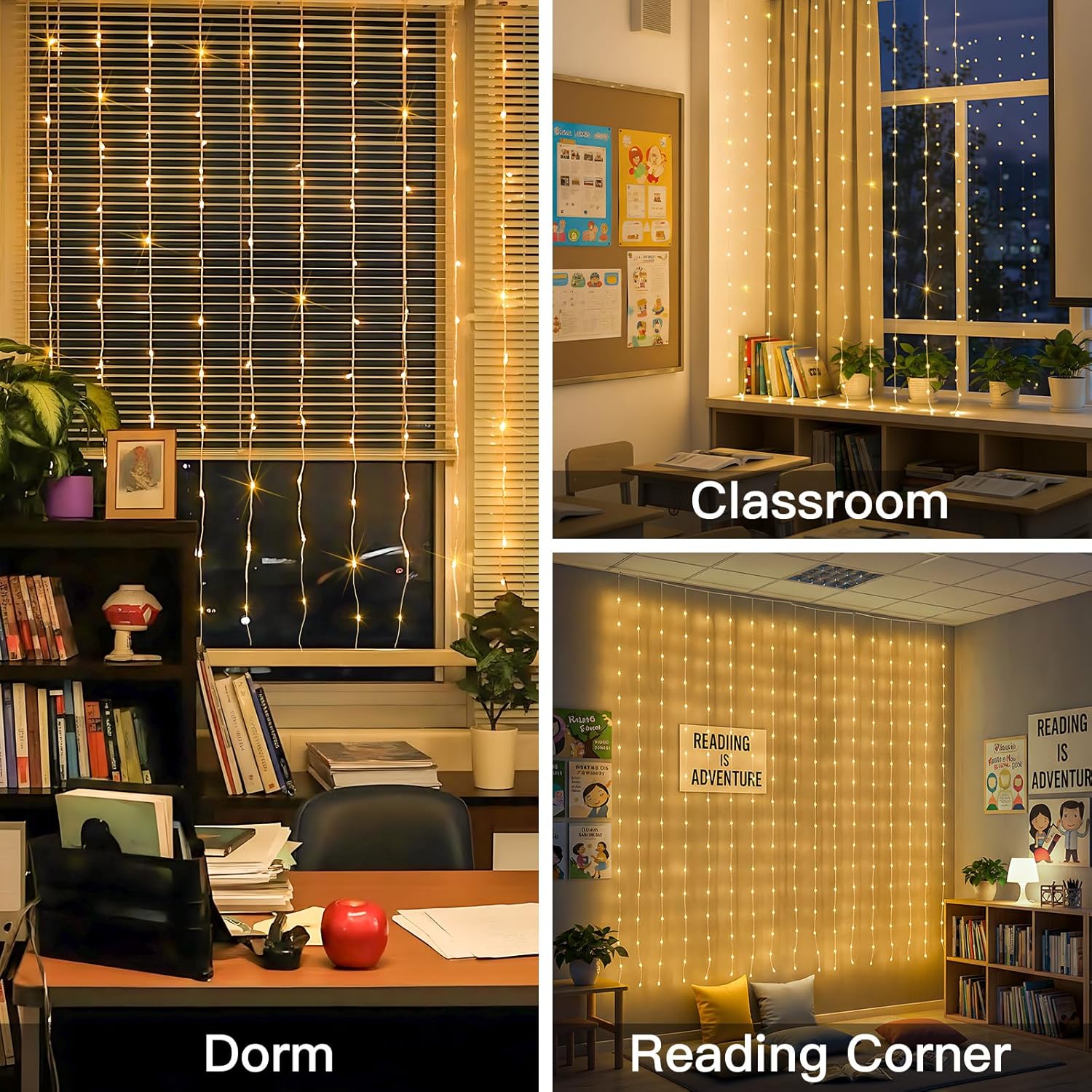 Suddus Tangle-Free Curtain Lights - 200 LED Warm White Hanging Lights | 6.5x6.5ft for Bedroom & Party Decor