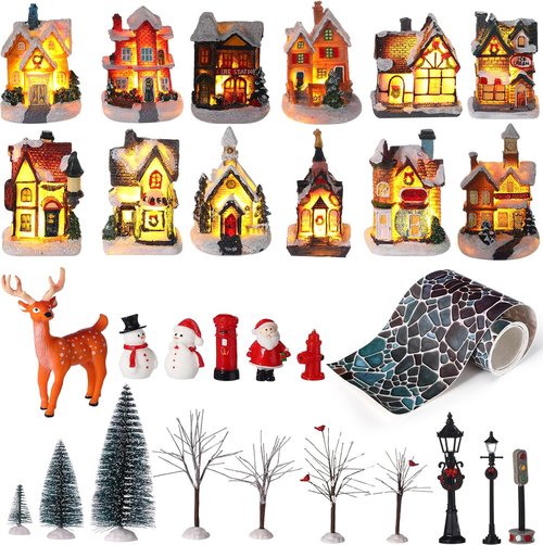 Kajaia Christmas Village Set - 68 Pieces Winter Houses & Accessories for Festive Decor