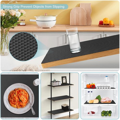 12 Inch Wide Shelf Liner Non Slip, Drawer Liners Non Adhesive for Kitchen Cabinets,Bedroom Dresser,Waterproof Cabinet Liners for Shelves,Pantry, Washable Refrigerator Mat,Black